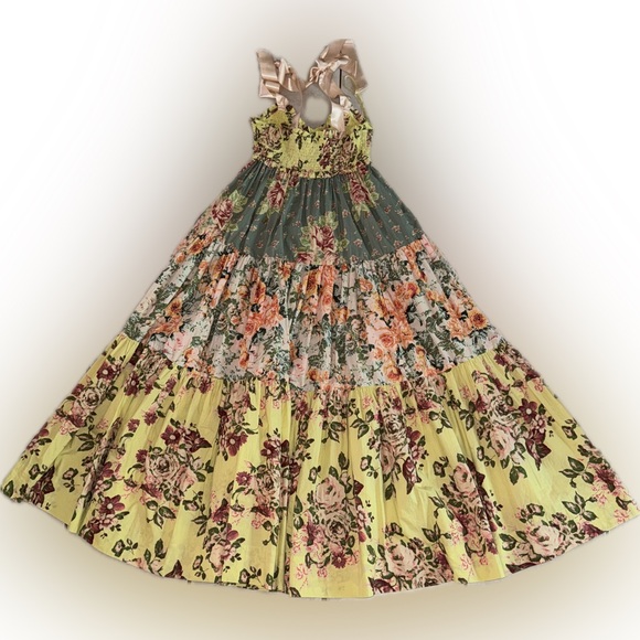 NWOT Free People Bluebell tiered maxi smocked dress in warm flowered combo S - Picture 4 of 6